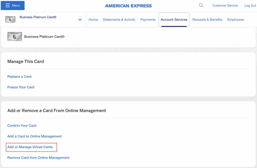 Creating an Amex Virtual Card